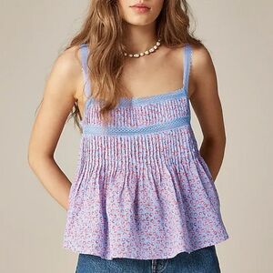 J Crew Lace-trim tank top in summer fields-print ramie S